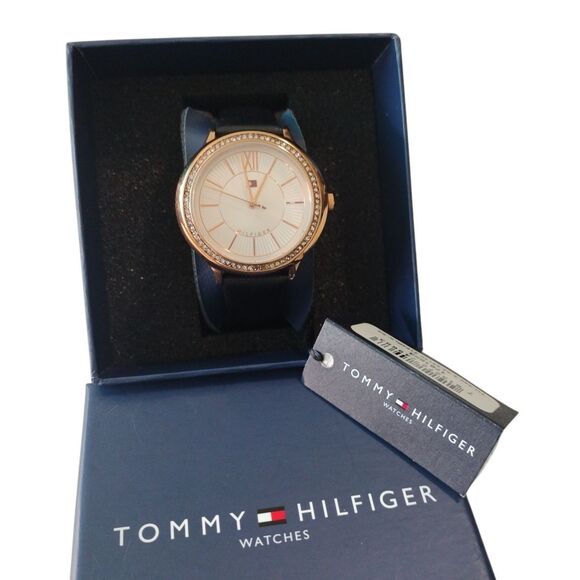 Tommy Hilfiger Rose Gold Bezel Watch 1781853 Leather Band 2016 NEW BATTERY NIB - Picture 2 of 16
